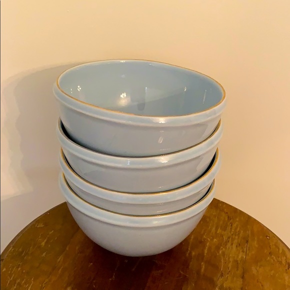 Anthropologie Blue Bowls with Gold Rim- Set 4